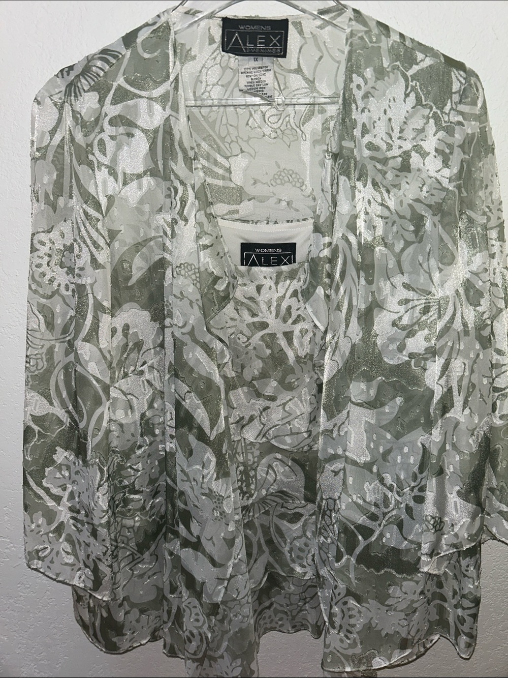 EUC Alex Evenings Sage Seagram Green and Ivory Floral Twinset Reg $159 sz 1X